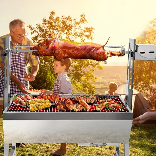 Miniatura 8 de Parrilla asadora de acero inoxidable de 132 libras, motor de 25 W, asador de cordero de cerdo pequeño, 37 pulgadas, parrilla asadora de carbón 2