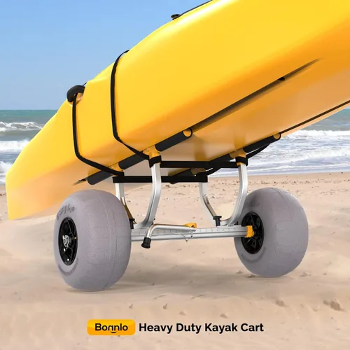 Miniatura 5 de Bonnlo Carrito de playa para kayak, ancho ajustable de 6.3 a 18.7 pulgadas, carrito universal de canoa resistente con ruedas de playa de globo de 12