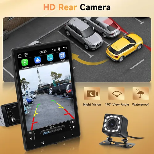 Miniatura 6 de Pantalla táctil giratoria de 10.4 pulgadas para coche, estéreo inalámbrico Carplay y Android Auto, radio Bluetooth para coche con SWC, enlace