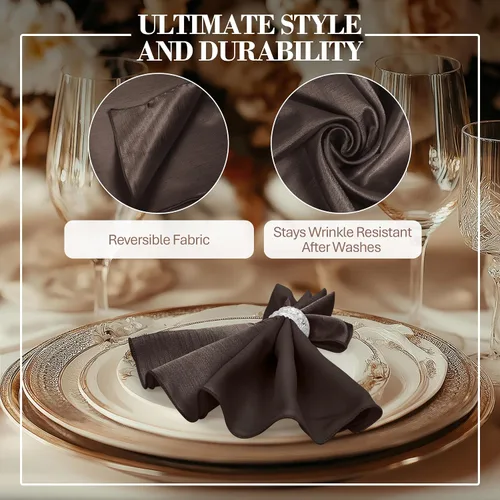 Miniatura 3 de Ultimate Textile -1 docena - Reversible Shantung Satin - Majestic - Servilletas de tela Majestic de 17 x 17 pulgadas color marrón chocolate