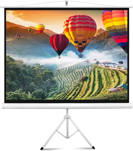 Pyle Pantalla de proyector portátil de 80 pulgadas con soporte de trípode, pantalla enrollable plegable de configuración rápida con superficie