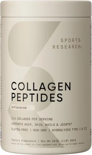 Miniatura 10 de Sports Research Péptidos de colágeno - Suplemento en polvo de proteína de colágeno hidrolizado tipo 1 y 3 para piel, uñas y articulaciones