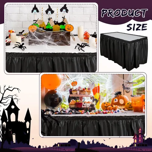 Miniatura 4 de Breling 4 piezas de falda de mesa de plástico de 29 pulgadas x 14 pies, desechables para mantel rectangular, boda, ducha, fiesta de cumpleaños, Negro