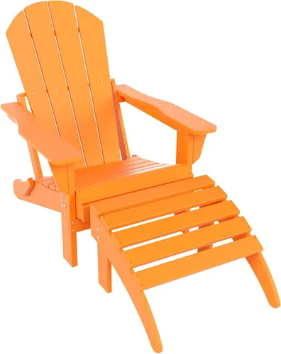 Miniatura 11 de WestinTrends Reposapiés otomano Adirondack para patio al aire libre, taburete de madera de polietileno para todo tipo de clima, ampliamente Azul