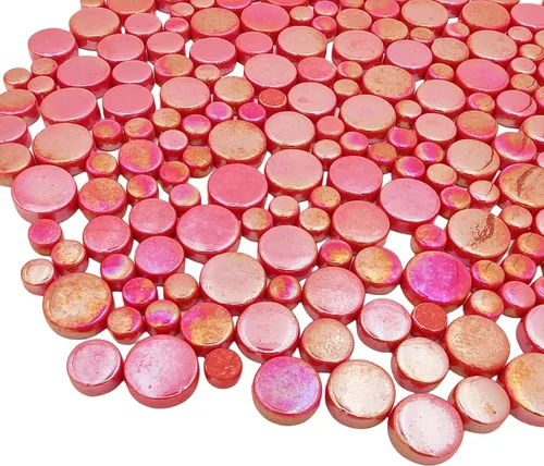 Miniatura 3 de Azulejos de mosaico de vidrio iridiscente redondos al azar de 1.1 libras, haciendo piezas creativas de mosaico de vidrio iridiscente para Mandarina