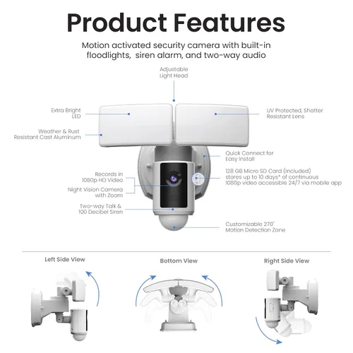 Miniatura 7 de Feit Electric SEC3000/CAM/WIFI Cámara de seguridad LED inteligente para exteriores con sensor de movimiento, audio bidireccional, reflector de 39