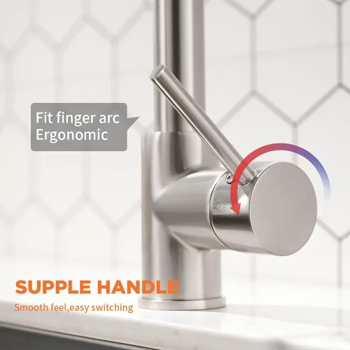 Miniatura 7 de Grifo de cocina con rociador LED, grifo de fregadero de cocina de una sola manija con rociador extraíble, muelle y luz LED de níquel cepillado