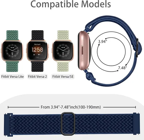 Miniatura 3 de Paquete de 6 bandas de nailon compatibles con Fitbit Versa, banda de repuesto suave, elástica, ajustable y elegante, adecuada para hombres y mujeres