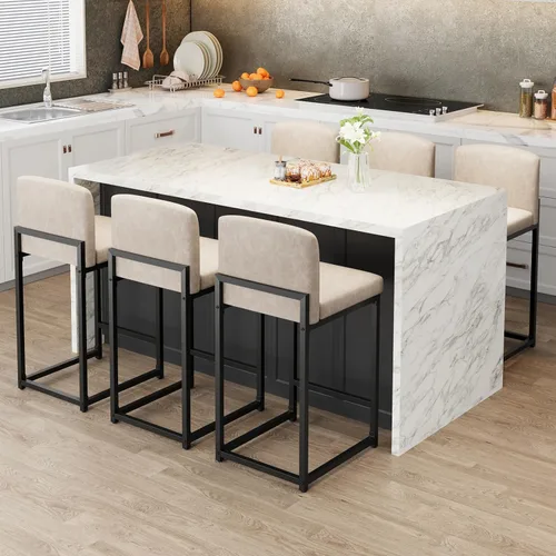 Miniatura 11 de GarveeHome Juego de 2 taburetes de bar, modernos taburetes de bar de altura de mostrador con respaldo y reposapiés, taburetes de bar tapizados