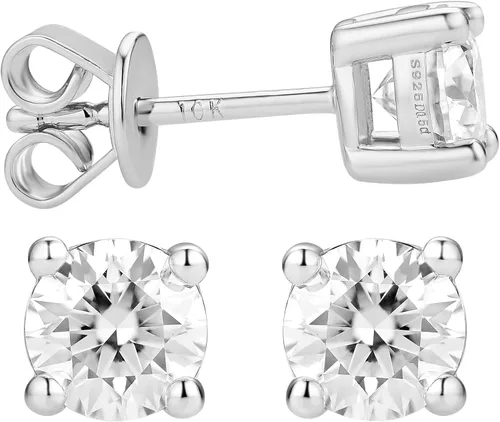 DovEggs Aretes tipo dormilona de oro blanco de 10 quilates con forma de flechas y moissanita de 0.197 in con corte de corazón de plata esterlina
