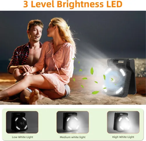 Miniatura 3 de Ventilador solar para camping de 20000 mAh, portátil, recargable, ventilador solar para cenador con luz LED y temporizador, batería inalámbrica de 4