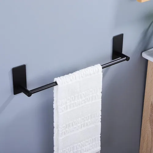 Miniatura 3 de Taozun Toallero – Toallero con 2 paquetes de ganchos adhesivos, color negro, toallero de mano de 16 pulgadas para pegar en la pared, kit