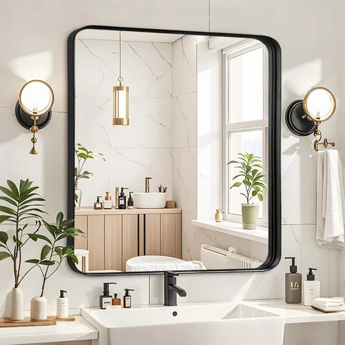 Miniatura 21 de Fabuday Espejo Grande de Baño Negro de 40x30 Pulgadas - Espejos Rectangulares con Marco para Pared, Espejo de Metal Negro Montado en la Pared