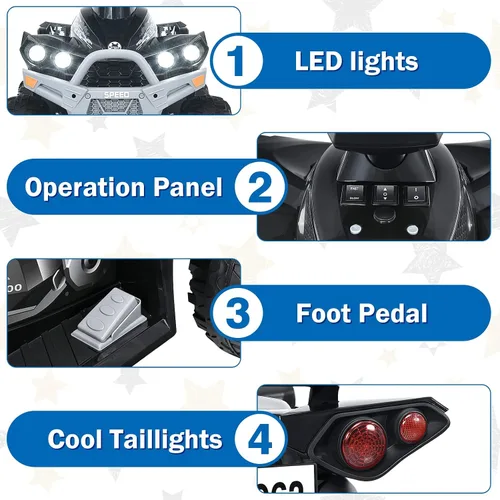 Miniatura 6 de INFANS vehículo para niños Ride on ATV, vehículo de juguete de 4 ruedas de 12 V con música, bocina, velocidades alta y baja, luces LED, vehículo
