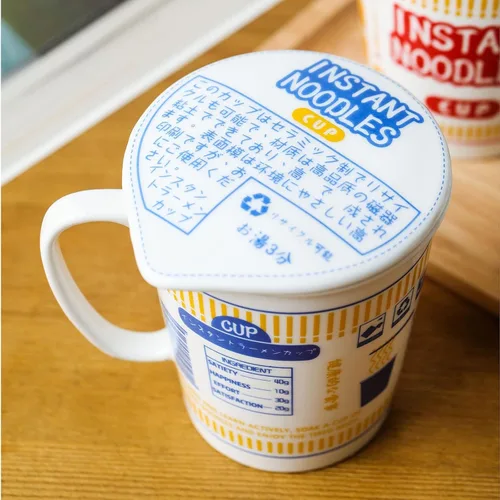 Miniatura 3 de Cuenco de fideos instantáneos de cerámica con tapa, taza creativa para sopa de ramen, cuenco para almuerzo para estudiantes (color azul, tamaño: S)