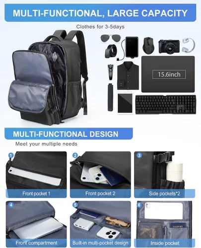 Miniatura 6 de winspansy Mochila de viaje esencial de viaje con bomba de aire, bolsas de compresión para viajes, transporte aprobado por vuelo, mochila