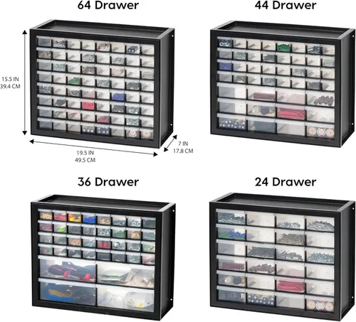 Miniatura 3 de IRIS USA Cajones de almacenamiento de plástico, 24 cajones, gabinete organizador apilable para piezas pequeñas de hardware, tornillos, tuercas, Negro
