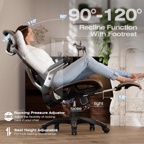 Miniatura 7 de ELABEST X100 Silla de Oficina Ergonómica con Reposapiés, Silla Grande y Alta para Escritorio en Casa con Brazos Desmontables 5D, Soporte Lumbar