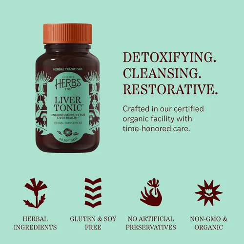 Miniatura 5 de Herbs Etc. Cápsulas blandas de tónico para hígado, suplemento de hierbas para una función hepática saludable y desintoxicación natural, cardo