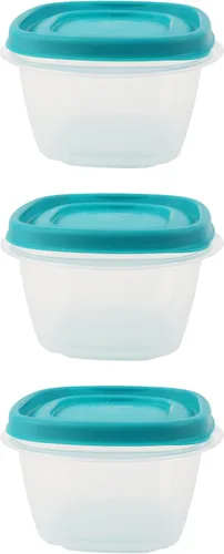 Miniatura 10 de Paquete de contenedores de almacenamiento de alimentos de 1.25 tazas, juego de 9 piezas, tapas azules fáciles de encontrar, 4 recipientes, 4 tapas