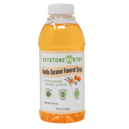 Keystone Pantry Jarabe con sabor a caramelo de vainilla Botella de 1 pinta Edulcorante Natural Bajo en Azúcar Sin Gluten Vegano Sin OGM Kosher-parve
