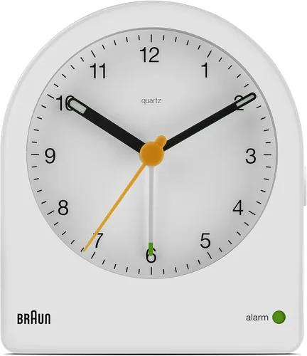 Braun Reloj despertador analógico clásico con repetición y retroiluminación continua, movimiento de cuarzo silencioso, alarma de pitido Crescendo en
