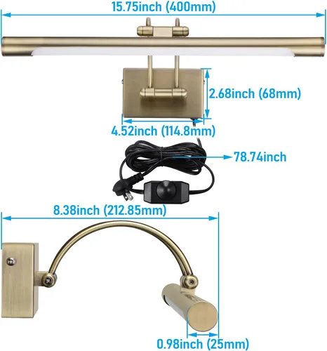 Miniatura 7 de LEONLITE 3CCT - Luz LED regulable, 2700 K/3000 K/4000 K seleccionable, marco de fotos giratorio CRI90 de metal completo para arte de pared, pintura