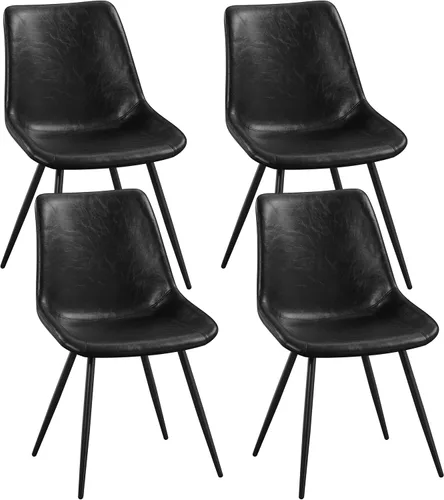 Yaheetech Juego de 4 sillas de comedor modernas tapizadas con asiento de piel sintética y patas de metal para el hogar, cocina, diseño sin brazos,