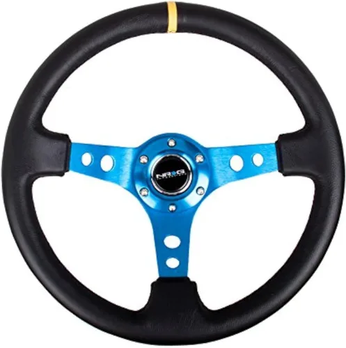 Miniatura 3 de NRG Innovations NRG-RST-006S-FHA – Volante reforzado deportivo de 350 mm (3 pulgadas de profundidad), volante de ante negro con marca central fucsia