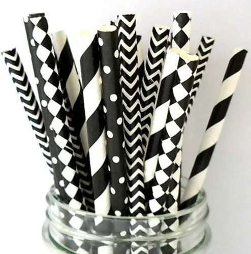 Miniatura 8 de 100 pajitas de papel mixtas para fiestas, color negro, rosa claro, azul, rojo, dorado, con lunares, burbujas, para cumpleaños, baby shower, boda