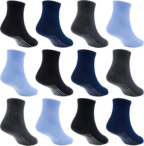 Miniatura 16 de SkiBeaut Calcetines para niños pequeños, 12 pares de puños antideslizantes para niños y niñas con pinzas para 1-7 años