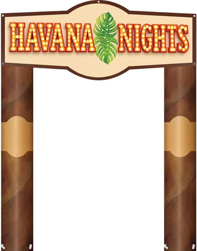 Miniatura 15 de Peryiter 3 piezas de decoración de fiesta temática de noche de La Habana, cartel de bienvenida para porche con cinta para campamento de verano