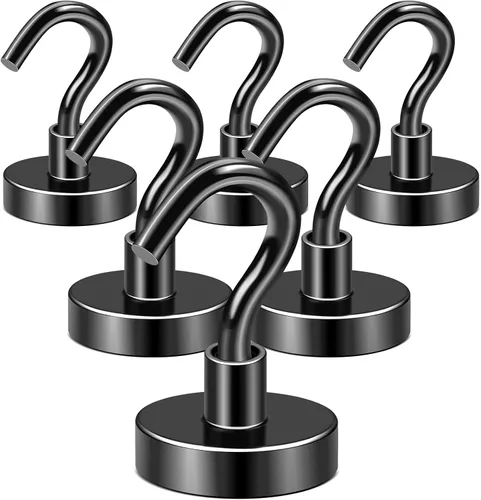 Miniatura 10 de DIYMAG - Ganchos magnéticos negros, imán resistente de 50 LB, 6 paquetes de imanes fuertes de neodimio de tierras raras con gancho para colgar