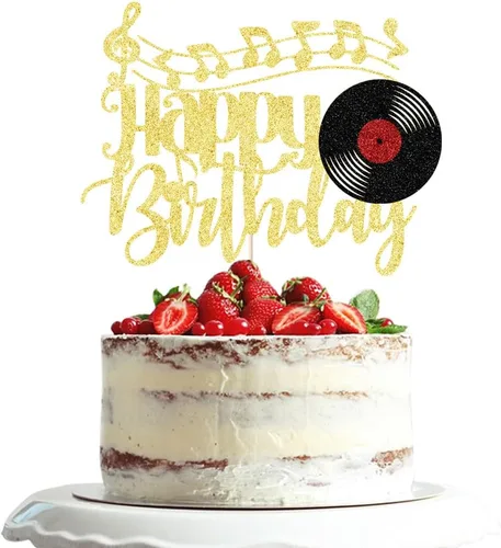Miniatura 19 de Disco de vinilo con purpurina negra para decoración de pastel de cumpleaños, disco de vinilo retro rock and roll, decoración de pastel de música CD 3