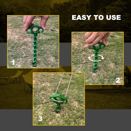 Miniatura 4 de Estacas para Tienda de Campaña Anclajes de Tierra Atornillables, Paquete de 10 Estacas de Arena para Playa 9.4 Pulgadas Espiral Resistente Clavijas