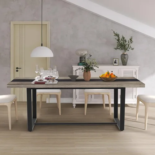 Miniatura 3 de STHOUYN Mesa de comedor grande de 71 pulgadas y 6 pies para mesa de comedor de 6 y 8 asientos, cocina moderna rectangular estilo casa de campo, Gris