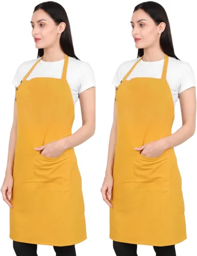 Miniatura 11 de Delantal de cocina de algodón resistente a las gotas de agua con delantales ajustables para mujer con bolsillos 8 opciones de color para cocinar