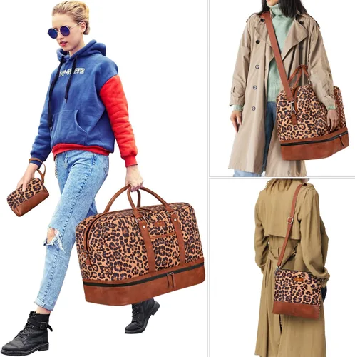 Miniatura 20 de IBFUN Bolsas de fin de semana para mujer, bolsa grande de lona para viaje, bolsa de viaje con compartimento para zapatos, 21 pulgadas, juego de 3