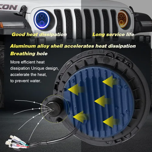 Miniatura 5 de CO LIGHT - Faros delanteros LED redondos de 7 pulgadas con halo, con haz alto/bajo, halo ámbar/azul, faro LED para todo terreno, ojos angulares