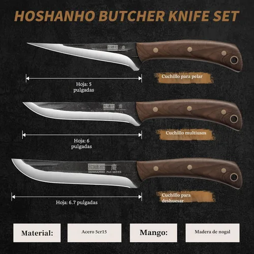 Miniatura 2 de HOSHANHO Juego de Cuchillos de Carnicero de 3 Piezas, Súper Afilados Forjados a Mano Cuchillo de Filetear y Cuchillos Divisores y Cuchillos