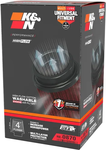 Miniatura 13 de K&N Filtro de aire universal con abrazadera original de alto flujo de por vida: alto rendimiento, premium, lavable: diámetro de la brida: 4