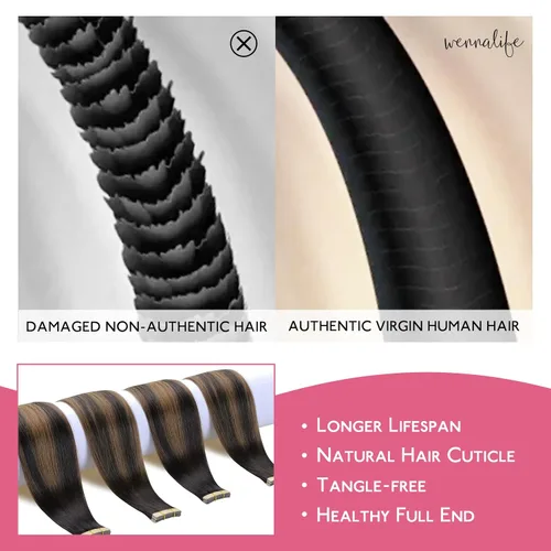 Miniatura 3 de Wennalife - Extensiones de cabello humano real adhesivas, balayage marrón oscuro mezclado con castaño, 10 piezas, 0.70 oz (20 g), 10 pulgadas