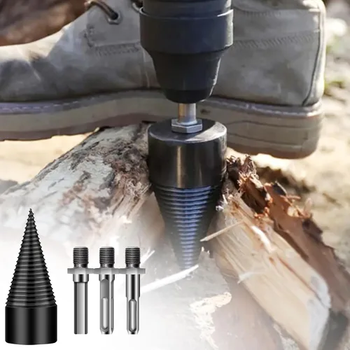 Miniatura 8 de Firewood Splitter Drill Bit, Removable Screw Cone Wood Drill Bit Set, Steel Kindling Splitter Drills Bits with 3 Attachment, Firewood Splitting Cut