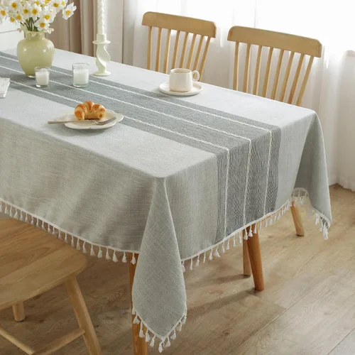 Miniatura 13 de JIALE - Manteles para mesas rectangulares, mantel de lino de algodón impermeable sin arrugas para mesas de comedor de granja, manteles de tela suave