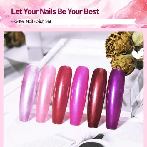 Miniatura 6 de OpenLive Juego de esmalte de uñas de gel de 10 ml, 6 colores con purpurina, rosa, rojo, rosa brillante, morado intenso, serie de esmalte de uñas
