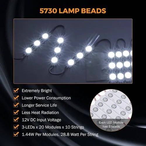 Miniatura 2 de BEAMNOVA Luz blanca de 100 pies extremadamente brillante para escaparates comerciales para empresas, 200 módulos de 3 LED, 12 V, tira de luces