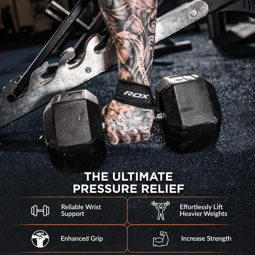 Miniatura 5 de RDX - Correas de elevación para levantamiento de pesas – Correa de muñeca de gimnasio resistente 100% algodón con acolchado de neopreno de 5 mm