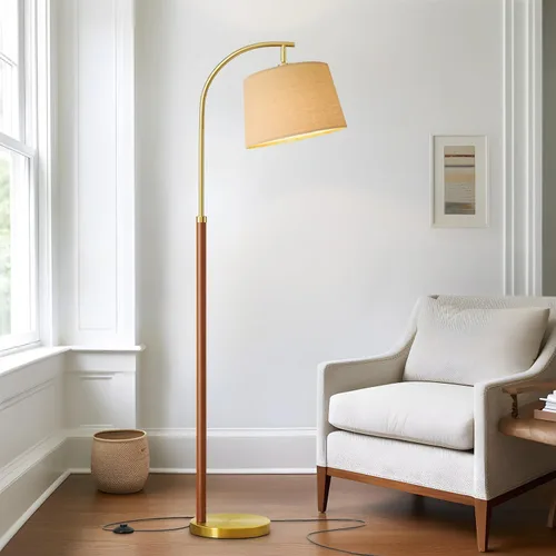G-SAFAVA Lámparas de pie de madera real para sala de estar, dormitorio, 62.5 pulgadas, lámpara moderna de mediados de siglo, lámparas de arco alto