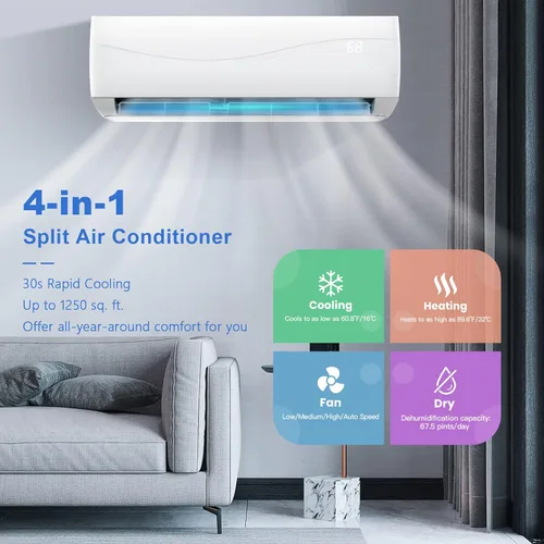 Miniatura 2 de ARLIME Mini sistema de aire acondicionado dividido/calefacción, 18000 BTU 19 SEER2 de ahorro de energía con bomba de calor de 1.5 toneladas y kit
