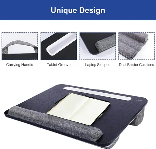 Miniatura 4 de Besign LT08 - Soporte para laptop, escritorio de regazo portátil con cojín de almohada, se adapta a portátiles de hasta 14 pulgadas, con tira Negro